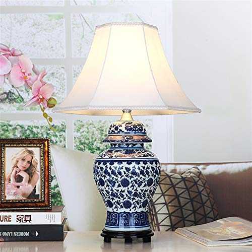 Classical Chinese Blue and White Porcelain Table Lamp, Cloth Lampshade, Home Decoration, Bedroom Bedside Ceramic Table Lamp, Living Room, Corridor, Study Room, Lounge (Color : A)