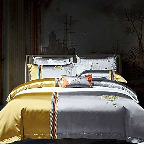 SDGF-YTR Duvet Cover Set 4pcs Yellow and Black Patchwork Embroidery High-end Light Luxury Duvet Cover Bedding King Set, with 2 Pillowcases(Size: King/Queen) (King)