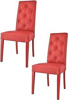 t m c s Tommychairs - Set of 2 chairs CHANTAL suitable for kitchen and dining room, structure in beechwood painted red and an upholstered seat covered in red artificial leather