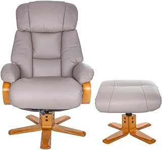 GFA The Nice - Swivel Recliner Chair And Matching Footstool In Pebble Genuine Leather