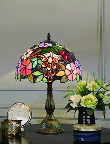 12 Inch Vintage Pastoral Gorgeous Flowers Stained Glass Style Table Lamp Bedroom Lamp Bedside Lamp