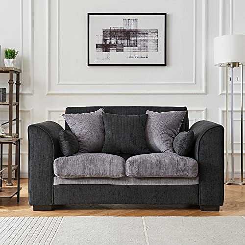 Panana Chenille Fabric 2 Seater Sofa Settee Couch Corner Sofa with Upholstered Pillow Modern Sofa for Living Room Office Lounge (Black and Grey, 2 Seater)