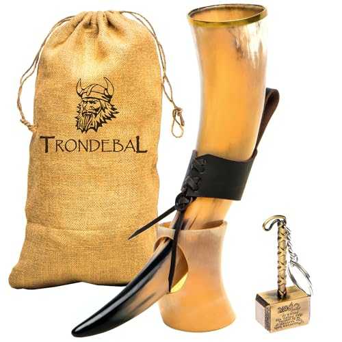 Thor Horn Large Viking Drinking Horn with Stand - Genuine Handcrafted Viking Horn Cup for Mead, Ale and Beer - Original Medieval 20 Oz Mug with Gift Sack