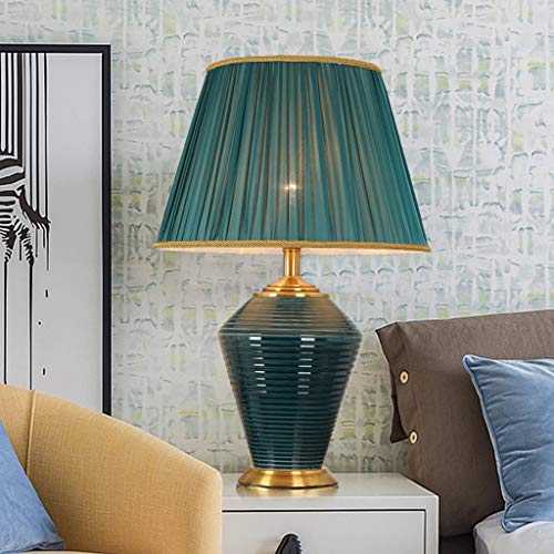 zxb-shop Bedside Lamps Modern Table Lamp Ceramic White Fabric Shade For Living Room Family Bedroom Bedside Lamp Home Lighting Bedside Desk Lamp (Color : Power switch button)