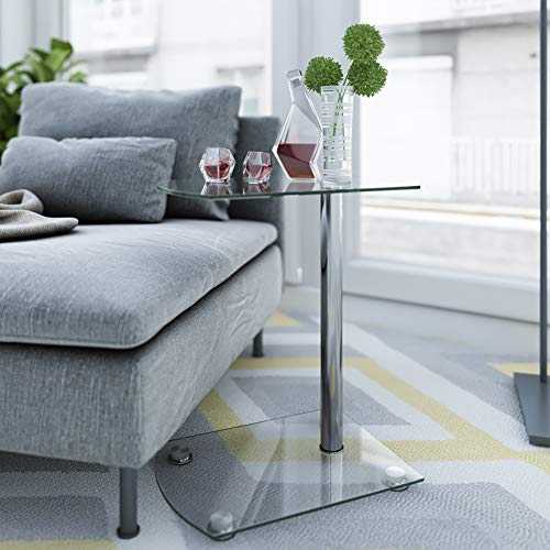 Beliwin Glass Sofa Side Table 2 Shelves, Small Coffee/Snack/End Table C Shape with Double Storage Space for Living Room Bedroom (C)