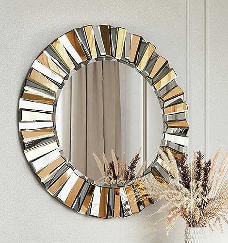 Knightsbridge - Rose Gold Wall Round Mirror 3D Effect Mirrored Design Perfect For Hallway Living Room Bedroom