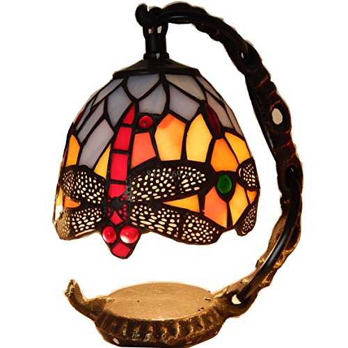 5 Inch Tiffany Style Table Lamps Handcrafted Beautiful Dragonfly Mini Stained Glass Shade for Living Room Bedside Lamps