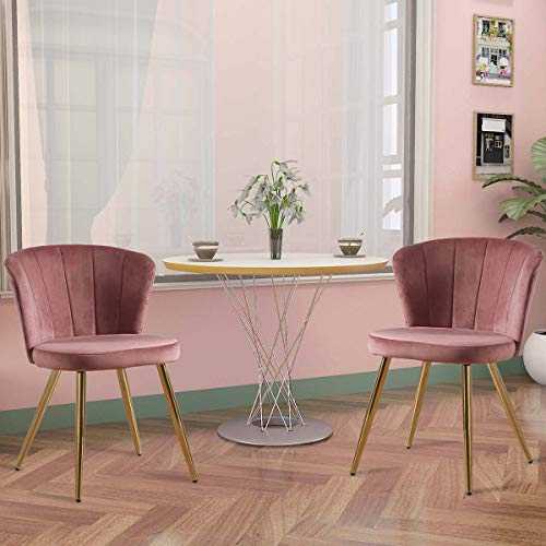 Lifetech Set of 2 Pink Velvet Dining Chairs with Padded Seat Cushion Gold Legs Corner Chairs Tub Chairs for Kitchen Living Room Bedroom (Pink, Set of 2)