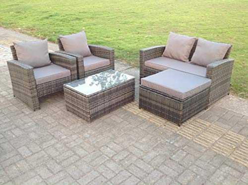 5 Seater Grey Rattan Sofa Set Coffee Table Footstool Garden Furniture Outdoor