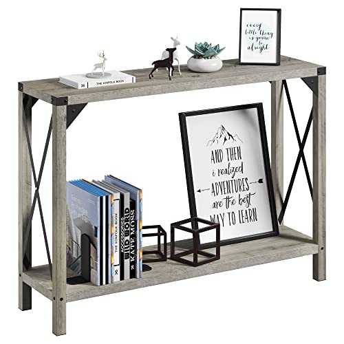 IDEALHOUSE 43 Inch Narrow Console Table, 2-Tier Wood Accent Sofa Table Furniture for Entryway, Living Room, Hallway, Easy Assembly (Grey, 43" X 12" X 30")