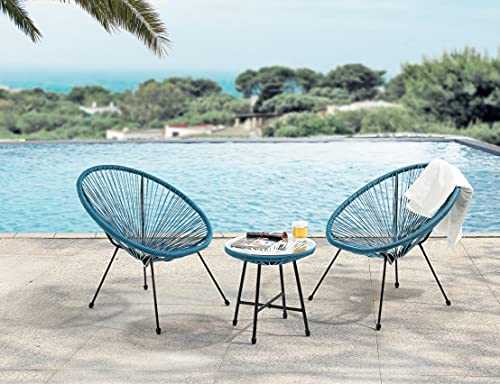 EVRE Goa Acapulco Styled Garden Furniture Set Bistro Patio Indoor Outdoor For Balcony, Garden, Terrace, 2 Chairs And 1 Table (Teal)