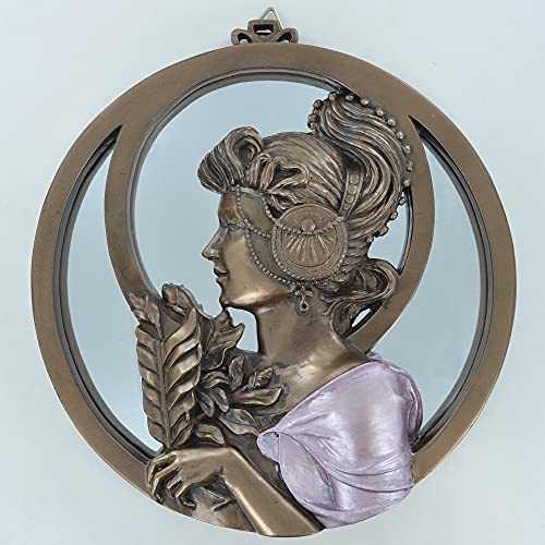Art Nouveau Decorative Lady With Leaves Bronze Wall Mirror - Facing Left