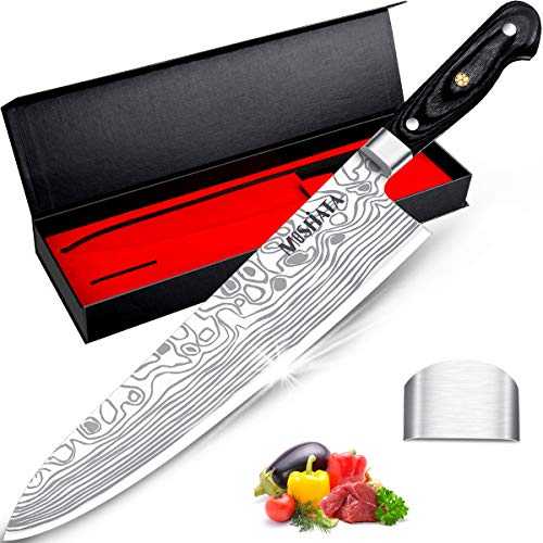 MOSFiATA 10" Chef Knife, Kitchen Knife, Premier High Carbon German EN1. 4116 Stainless Steel Knife, Full Tang Blade Cook Knife with Finger Guard, Elegant Gift Box for Family Gourmet