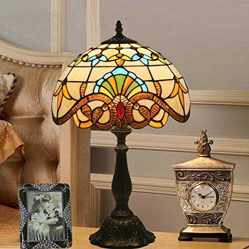 Stained Glass Lampshades Table Lamps Tiffany Table Lamp E27 Bulb Reading Lamp Antique Desk Light For Living Room Bedroom Bedside - H19*W12 Inch,Resin base