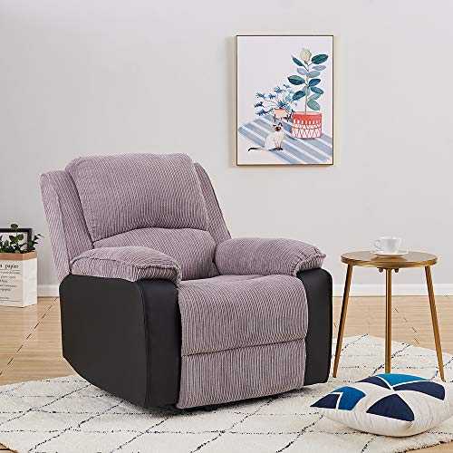 Panana Jumbo Cord Fabric Recliner Armchair Lounge Chair Home Reclining Chair for Living Room Bedroom Grey Arm Chair