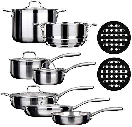 Duxtop SSC-14PC 14 Piece Whole-Clad Tri-Ply Induction Cookware Set, Stainless Steel