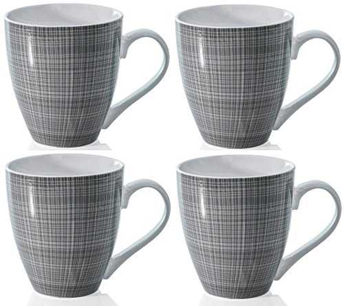 Sketch Set of 4 Mugs Porcelain Extra Large Coffee Soup Hot Cocoa Mugs (Grey)