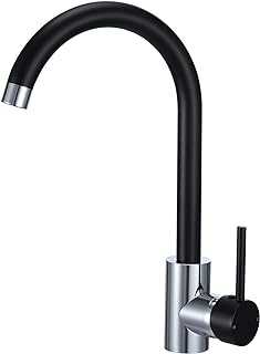 Kitchen Mixer Tap Single Lever High Arc 360 Swivel Spout with Air-in Aerator Matte Black and Chrome 10 Year Warranty