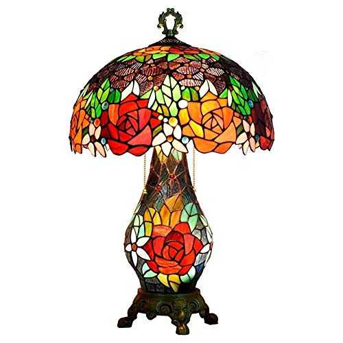 KELITINAus 16" Classic Rose Table Lamp European Style Luxurious Living Room Bedroom Decorative Table Light Stained Glass Style Art Lighting Fixture