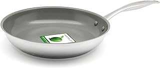 GreenChef Profile Plus Healthy Ceramic Non-Stick Stainless Steel 28cm Frying Pan Skillet, PFAS Free, Suitable for all hobs including Induction, Heavy-Duty, Oven safe up to 200˚C, Silver