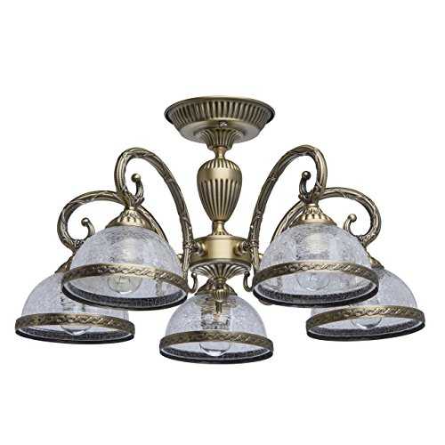 MW-Light 481011805 Classic Chandelier Ceiling Light Brass Metal Glass for Bedroom, Living Room 5 x 60W excl