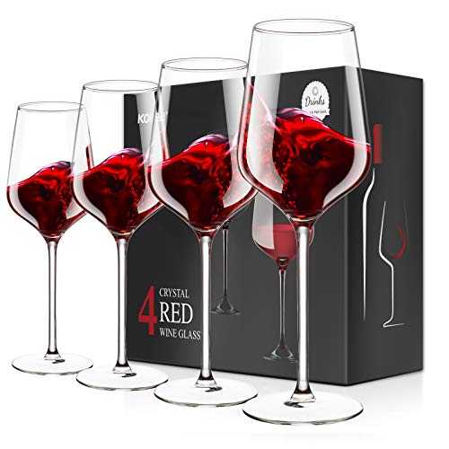 Kollea Red Wine Glasses Set of 4, Crystal Hand Blown Red & White Wine Glasses, Elegant Stemmed Wine Glasses with 4 Greeting Cards, Wine Lover Gifts for Birthday, Anniversary, Wedding - 500 ML