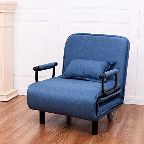 COSTWAY Single Folding Sofa Bed Chair Modern Fabric Sleep Function Holder with Pillow & Wheel for Home Bedroom Living Room Office Indoor (Blue)