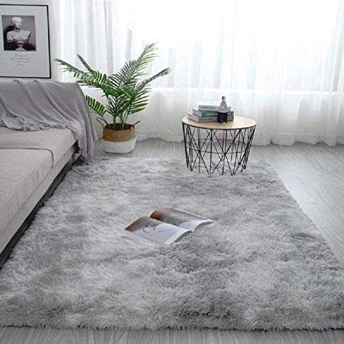 Pauwer Plush Shaggy Area Rugs Silky Smooth Fur Rugs Modern Indoor Plush Fluffy Rugs Anti-Skid Playing Mat for Bedroom Living Room Floor Carpet Mat(Light Grey, 80 x 160 cm)