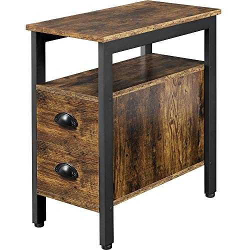 Yaheetech Side Table, End Table with 2 Drawer Storage Cabinet, Vintage Style table, 60x30x61cm, Rustic Brown