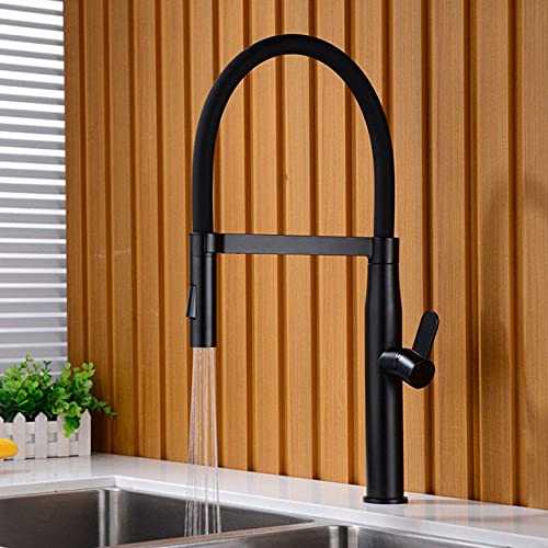 LOPIXUO Kitchen faucet Kitchen Sink Faucets Brass Pull Down spray nozzle Mixer Tap Single Handle Hot & Cold Rotating Brushed Gold/Black Water Crane Tap,Black