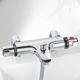 Solepearl Chrome Thermostatic Bath Shower Mixer, Modern Thermostatic Bar Shower Mixer Tap, Exposed Thermostatic Shower Valve with Bath Filler Spout, 38°C Safety Lock Anti-Scald, Deck-Mounted