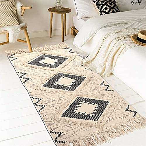 Cotton Area Rug Grey 60x130 cm,Machine Washable Printed Carpet Shaggy Tufted Throw Rugs with Tassel Hand Woven,Hallway Runner Rugs for Kitchen Living Room Bedroom Laundry Door Mat Entryway Decor