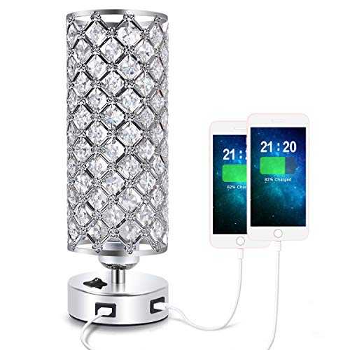 Crystal USB Table Lamp, Seealle Modern Crystal Bedside Table Lamp, Comfortable Crystal Color Perfect for Living Room/Dining Room/Kitchen/Bedroom