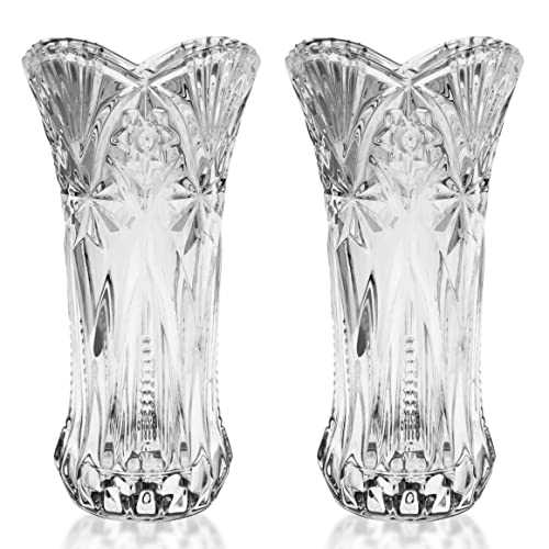 Kurtzy Clear Crystal Glass Vases (2 Pack) - 24.5cm/9.64 Inches - Modern Decorative Melodia Cylinder Glass Flower Vase Set For Home Centrepiece and Office Decor