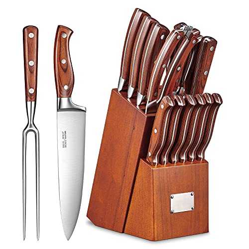 Knife Set, 16 Piece Knife Block Set with High Carbon German Stainless Steel, Kitchen Knife Set Sharpening for Chef Knife, Meat Scissors
