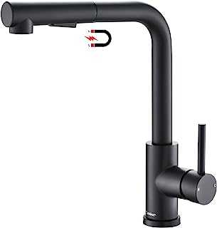 Tohlar Black Kitchen Tap Mixer with Pull Out Sprayer,360°Swivel Mixer Taps with Magnetic Docking,Stainless Steel Monobloc Single Handle Kitchen Sink Faucet with 2 Water Outlet Modes(Matte Black)
