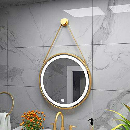 Wrought iron LED light mirror toilet hanging mirror round wall hanging decorative light mirror bathroom smart mirror 50*50/60*60/70*70/80*80cm single touch two-color light iron round light mirror