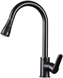 Kitchen taps with Pull Out Spray Black, for Kitchen Sink Mixer Brass Rotary Single Lever, taps-Black A (Black B)