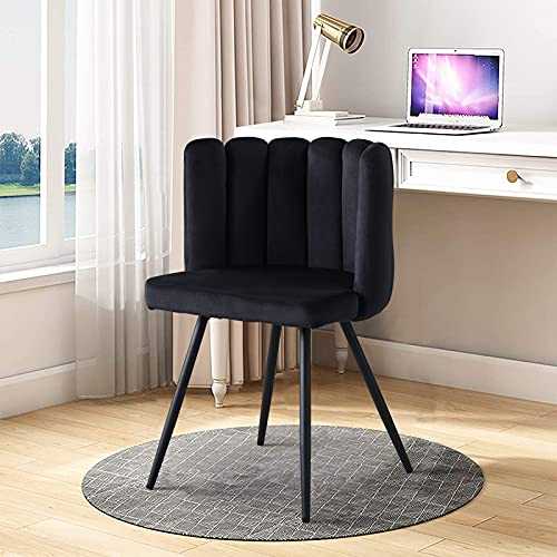 TUKAILAI 1pcs Unique Velvet Dining Chair Thick Padded Upholstered Seat with Black Metal Legs for Dining Room Accent Chair for Bedroom Modern Leisure Armchair Tub Chair for Living Room Black