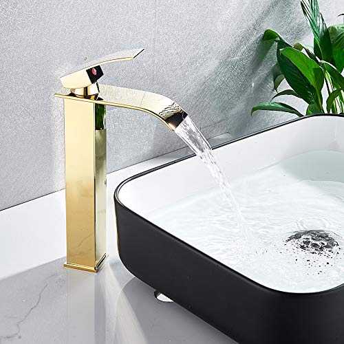 Onyzpily Basin Tap High Arc Tall Basin Mixer tap Commercial 1-Hole Brass Single Lever Deck Mounted,Gold Finish