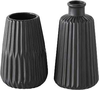 Boltze Esko 1013332 Vases Set of 2 (Black Varnished, Ceramic Flower Vases, Diameter Approx. 8.5 cm, Indoor Decoration, No Flowers, Scandinavian Style)
