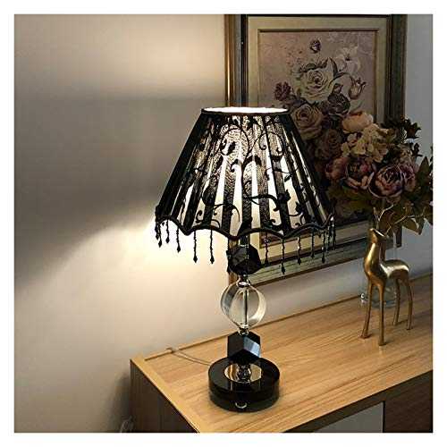 YUHUAWF Bedside Lamp Crystal Table Lamp Black Fabric Drum Shade Postmodern Bedside Lamp for Living Room Family Bedroom，H 22.8",black Dimmable