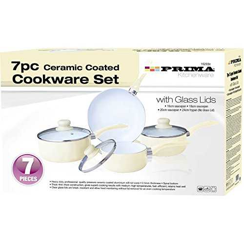 PRIMA 24 cm Ceramic Coated Cookware Set, Set of 7, Cream
