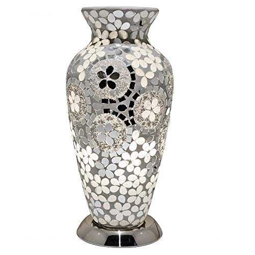 Art Deco Mirrored Flower Mosaic Glass Vintage Vase Table Lamp 38cm | Chrome Base | 1 x ES E27 Bulb Required (Not Included) | Study - Bedroom - Lounge | Desk Light