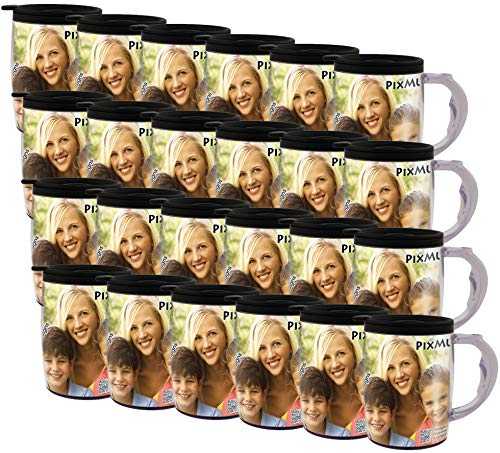 PixMug with Handle – 15 oz Photo Mug with Spill Proof Top – The Mug That’s a Picture Frame - DIY - Insert Your Own photos or Create and Print Inserts Online – 24 Pack