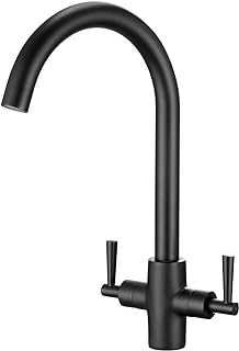 Kitchen Sink Mixer Taps Monobloc Dual Lever Brass Swivel Spout Matte Black 10 Year Warranty