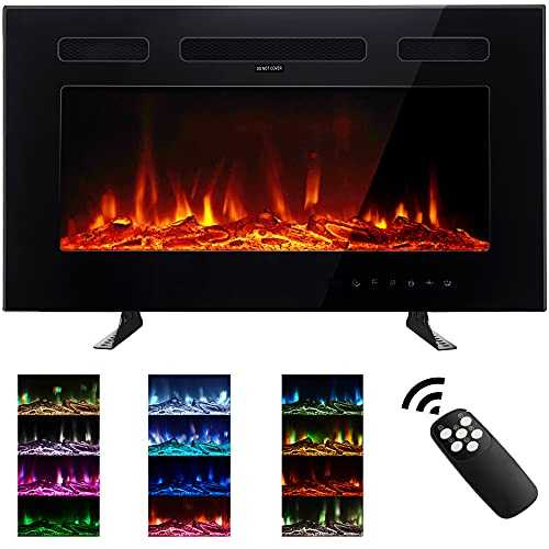 M.C.Haus Ultra-Thin Electric Fireplace Low Noise, 12 Variable & Breath Colors Flame, Recessed Wall Mounted Free Standing, Glass Touch Screen & Remote Control, With Crystal and Log Set (30 inch/76.2cm)