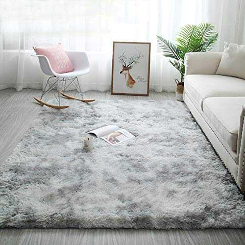 Tinyboy-hbq Area Rugs Fluffy Bedroom Carpet Soft Floor Mat Anti-Slip Living Room Rugs Shaggy Plush Carpets for Living Room Home Decor(Grey white, 120 * 160cm)