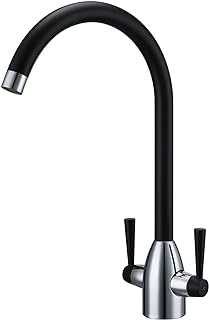 Kitchen Mixer Tap Dual Lever High Arc 360 Swivel Spout Matte Black and Chrome 10 Year Warranty