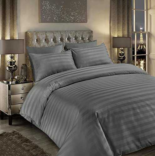Seventh Linen Luxury 400tc Satin Stripe Duvet Cover Set Original 400 Thread Count 100% Egyptian Cotton Hotel Quality Bedding Bed Sets Double King Super King Size Quilt Covers (Stripe Grey, Double)